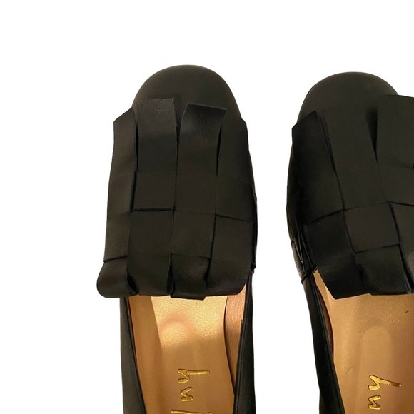 French Sole NY Black Loafers with Leather Weaving Size 7 1/2 B - Picture 2 of 4